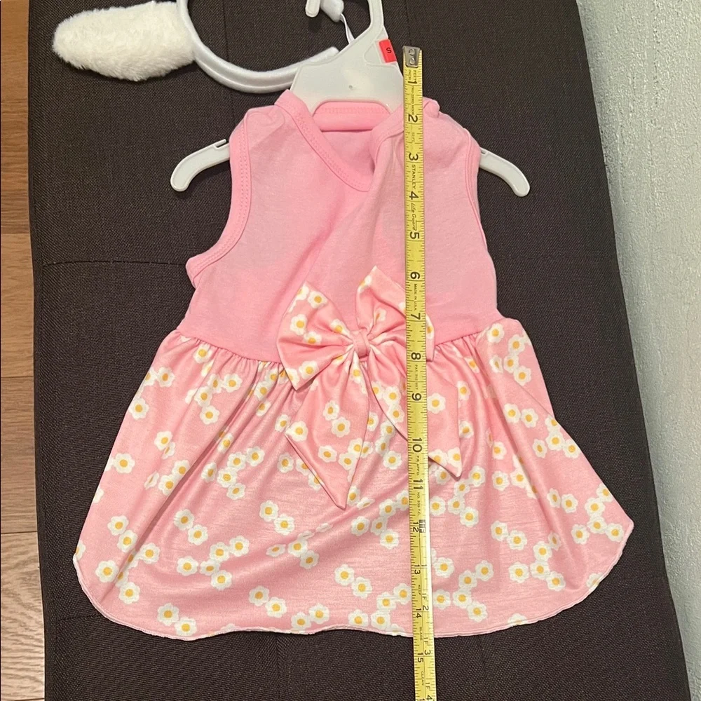 #1507+ Pet Pink Dress with Bunny Ears Headband